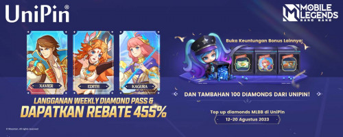 Langganan Weekly Diamond Pass MLBB di UniPin & Dapatkan Bonus Rebate 455% + 100 Diamonds!